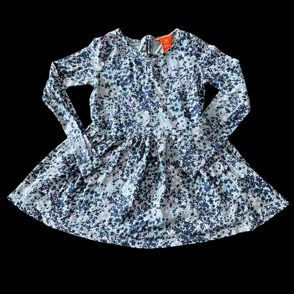 👣 5/$25 - Grey/Navy/Pink Long Sleeve Floral Print Skater Dress - Picture 1 of 2